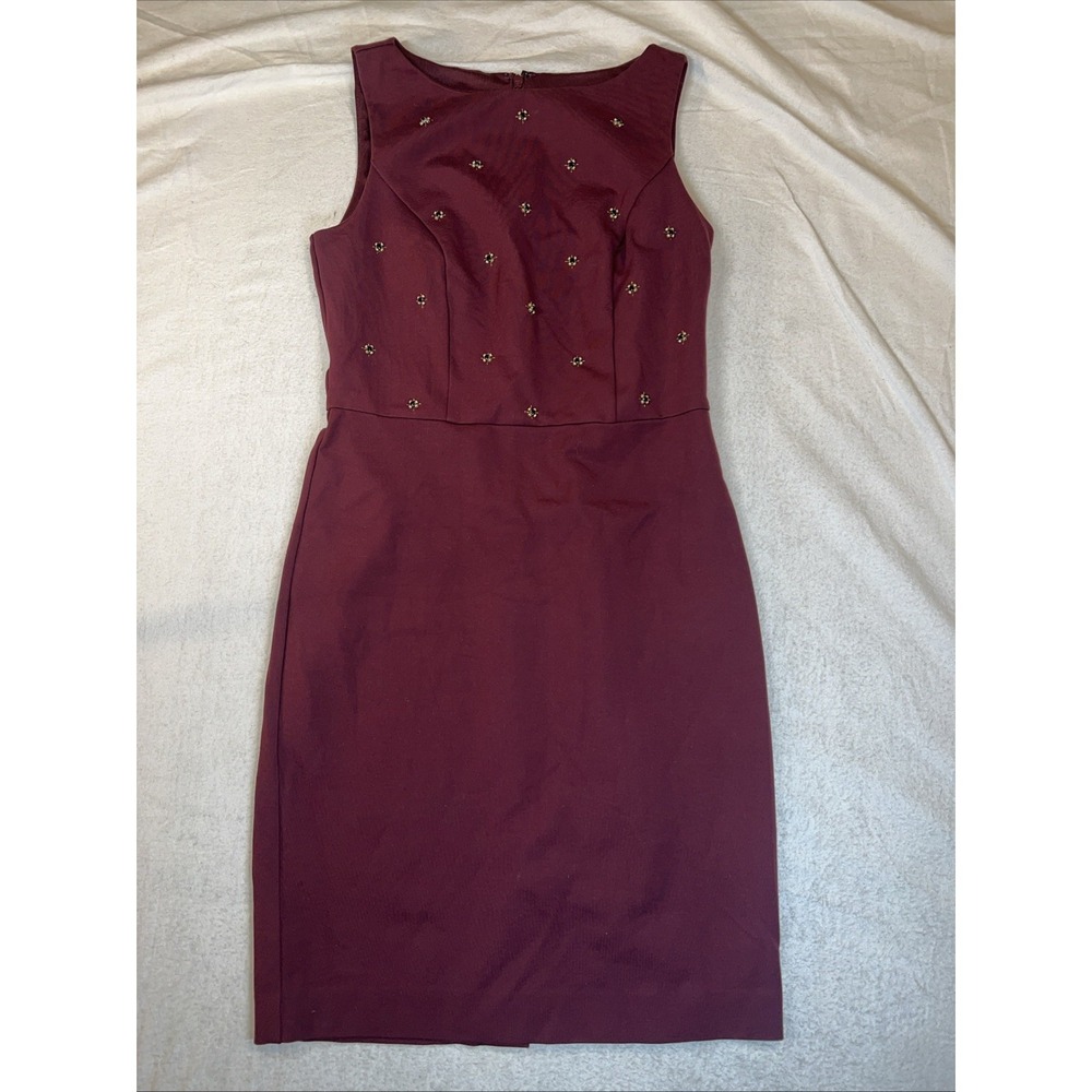 Ann Taylor Wine Colored Sleeveless Sz 0 Dress Gold Embellishments
